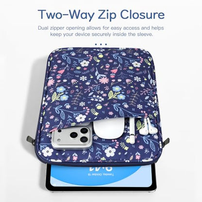 Dadanism 9-11 Inch Tablet Sleeve Bag Carrying Case, Flower+Blue | Fits iPad (A16) 11th Gen 11", iPad 10th Gen 10.9" Air 5/4, iPad Air M4/Pro 11", iPad 9/8/7th 10.2", Galaxy Tab A11+ Plus 11" - color: Flower+Blue, size: 9-11 inch