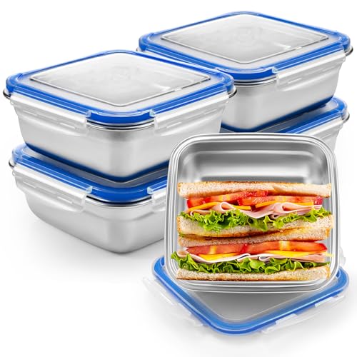 Blushtier 4 Pack Food Grade 304 Stainless Steel Sandwich Containers, Leakproof Metal Lunch Containers with Airtight Lids, Food Storage Box for Sandwiches, Snacks & Meal Prep, 25.4 oz - color: Blue, size: 25.4 oz