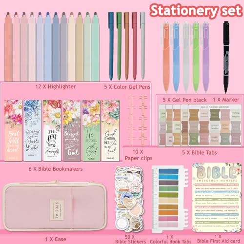 HRFGWDD Bible Study Supplies Journaling Kit for Women, All-in-One Bible Journaling Kit with Bible Highlighters and Pens No Bleed, Bible Tabs, Bookmarks, Bible Bag – Back-to-School Gifts（97pcs） - color: 97pcs