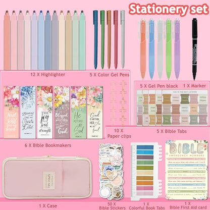 HRFGWDD Bible Study Supplies Journaling Kit for Women, All-in-One Bible Journaling Kit with Bible Highlighters and Pens No Bleed, Bible Tabs, Bookmarks, Bible Bag – Back-to-School Gifts（97pcs） - color: 97pcs
