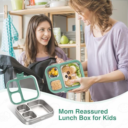HOMEKOL Stainless Steel Bento Lunch Box, Green, 3.3Cups | 3-Compartment,Leak-Proof, for Kids & Adults, BPA-Free, Dishwasher Safe, Clear Tritan Lid, 800ml (Not Insulated) - color: Green, size: 27oz (800ml)