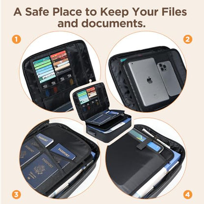 Document Bag with Lock, Fireproof File Storage Case with Water-Resistant, TENKER Organizer Box for Document, Safe Portable Travel Home Organizer for Laptop, Files, Certificates, Black(15''x11''x4'')