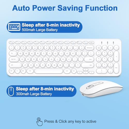 cimetech Wireless Keyboard and Mouse Combo, [Rechargeable keyboard and mouse][Silent Scissor Switch Key][Ultra Slim]Wireless Computer Keyboard and Mouse for Laptop, PC, Computer, Mac, Windows - White