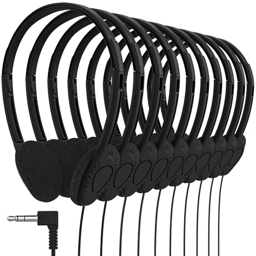 Maeline Bulk Classroom Student Headphones On Ear Stereo Headphones Flexible Adjustable Band for Kids Online Learning, Library, School, Airplane, Travel - 3.5mm Plug - 10 Pack - Black - color: Black, size: 10 Pack