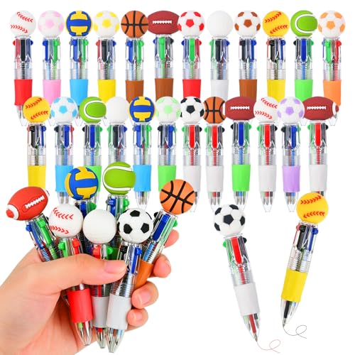 Sports Party Favors Sports Pens Mini Multicolor Pen in One Cute Fun 4-in-1 Pens Bulk Cool Ballpoint Pen for Birthday Gifts Teacher Supplies (Sports, 24) - style: Sports