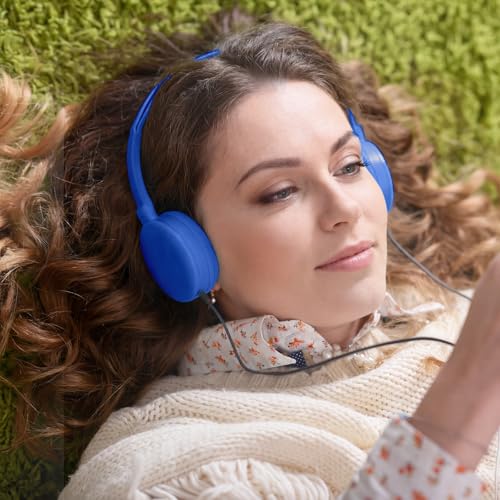 Flutesan 30 Pack Wired Headphones, Adjustable On Ear Headphones with Stereo, Earbuds for Schools, Laptop, Travel, Plane, Tablet - color: Blue