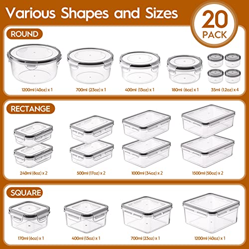40 PCS Food Storage Containers with Lids Airtight (20 Containers & 20 Lids), Leak proof Meal Prep Container Set for Kitchen Storage, BPA-free, PVC-free Plastic, Microwave/Dishwasher Safe, Labels & Pen - color: 40 Piece