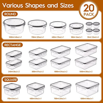 40 PCS Food Storage Containers with Lids Airtight (20 Containers & 20 Lids), Leak proof Meal Prep Container Set for Kitchen Storage, BPA-free, PVC-free Plastic, Microwave/Dishwasher Safe, Labels & Pen - color: 40 Piece