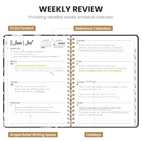 Planner 2026-2027, Academic Planner Weekly and Monthly, Jul 2026 - Jun 2027, Spiral Bound School Planning Tool with Tabs and Pocket, Perfect for Students & Teacher, 6.3" x 8.5", Dino Fossils - color: Q-Dino Fossils, size: 6.3"x8.5" (A5)