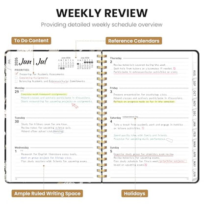 Planner 2026-2027, Academic Planner Weekly and Monthly, Jul 2026 - Jun 2027, Spiral Bound School Planning Tool with Tabs and Pocket, Perfect for Students & Teacher, 6.3" x 8.5", Dino Fossils - color: Q-Dino Fossils, size: 6.3"x8.5" (A5)