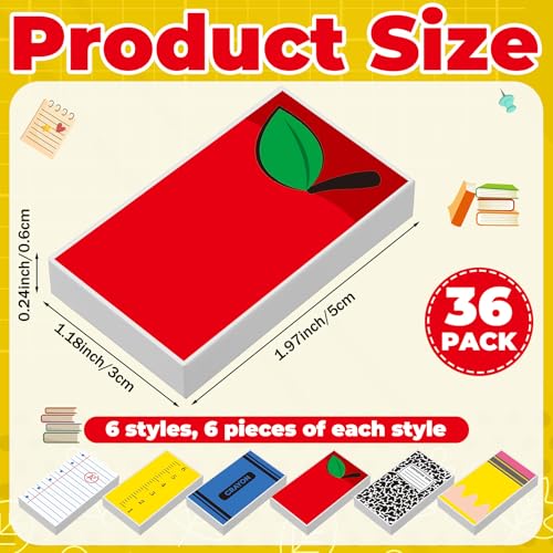 Eaasty 36 Pcs Back to School Erasers Bulk, Pencil Crayon Ruler Apple Book Erasers, Teacher Welcome Gifts for Students, Classroom Prizes Rewards, First Day of School Supplies