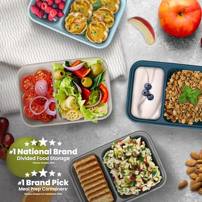 Bentgo Prep - 2-Compartment Snack Containers with Lids - Reusable, Microwaveable, Durable, PFAS & BPA-Free, Freezer and Dishwasher-Safe Meal Prep Food Storage - 10 Trays & 10 Lids (Clay) - color: Clay