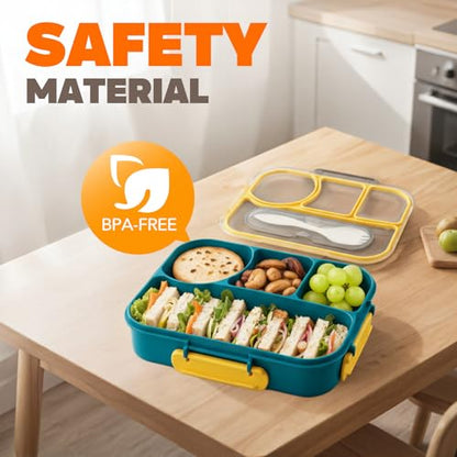 EASYFUN Bento Box Adult, Lunch Box, 4-Compartment Lunch Containers, Drop-Proof, Dishwasher Safe & Made with BPA-Free Materials (Dark blue) - color: Dark Blue