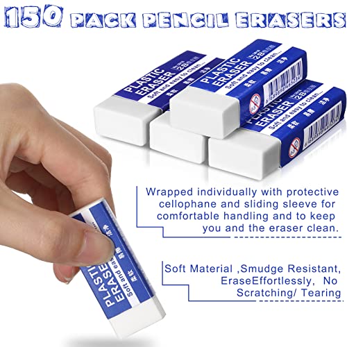 Yahenda 150 Pieces White Erasers Bulk Large Rubber Block Pencil Erasers for Drawing, Students, Teachers, Home, Office, Art Class, and More