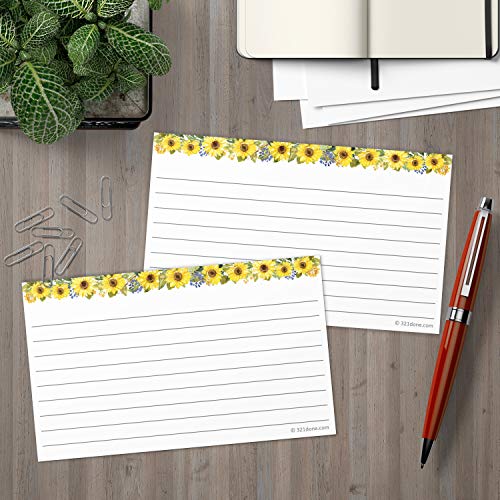 321Done Ruled Note Cards, Sunflower 3x5 Thick Index Cards - Plain White Card Stock, Notecards & Stationery with Lines for Writing, Stamping - Made in USA, Set of 50 - No Envelopes - color: Lines, size: Small (3 x 5)