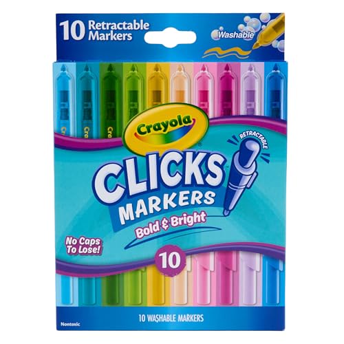 Crayola Clicks Retractable Markers Bold (10ct), Teacher Classroom School Supplies, Spring Crafts, No Dry Washable Markers for Kids - color: Bold & Bright, style: Click Retractable Marker