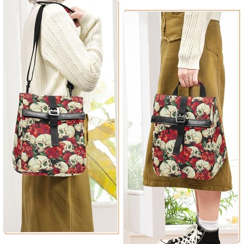 MNSRUU Insulated Lunch Bags Women Men, Skull and Flower Portable Reusable Thermal Meal Tote Cooler Bag Organizer, Adjustable Shoulder Strap, Handle - color: Skulls 007