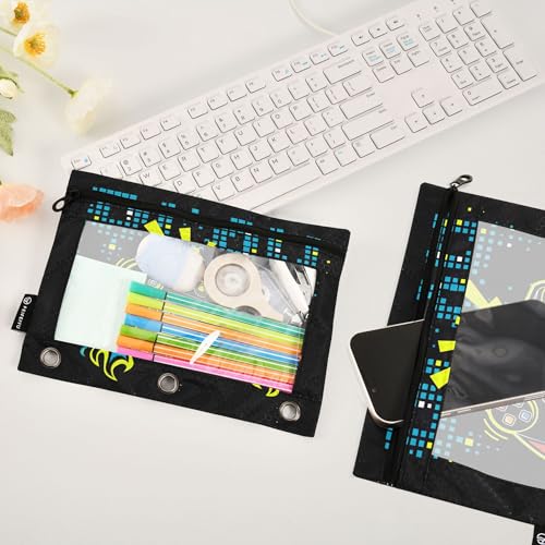 Play Game Binder Pouches 3 Ring for Boys Girls School Office College Supplies Toy Game pad Black Pencil Pouches Case Bag with Clear Window and Zipper 2 Pack - color: Game