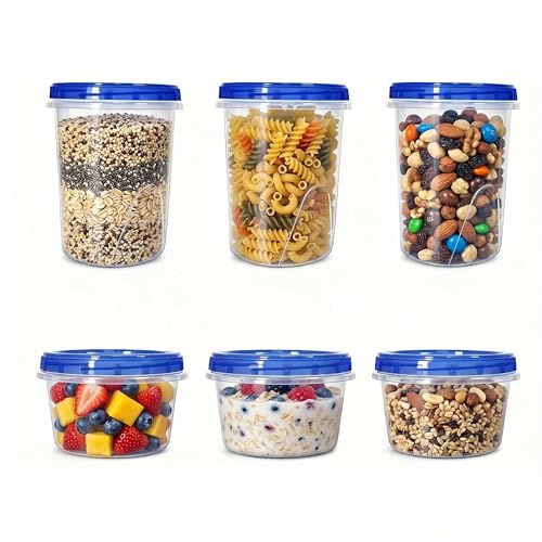 6 Pack Food Storage Containers with Lids, 34/17oz BPA Free Plastic Containers, Safe for Freezer Microwave and Dishwasher, Reusable Soup & Meal Prep Containers