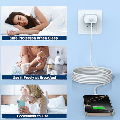 아이폰 17 16 15 프로 맥스 충전기 고속 충전 3팩 20W 애플 고속 충전기 | 코드가 있는 USB C 블록 아이폰 17/17 프로 맥스/17 에어/16/16e/16 플러스/16 프로/16 프로 맥스/15/15 프로 맥스/아이패드 프로/에어팟용 코드 포함 - color: 우븐, size: 3피트