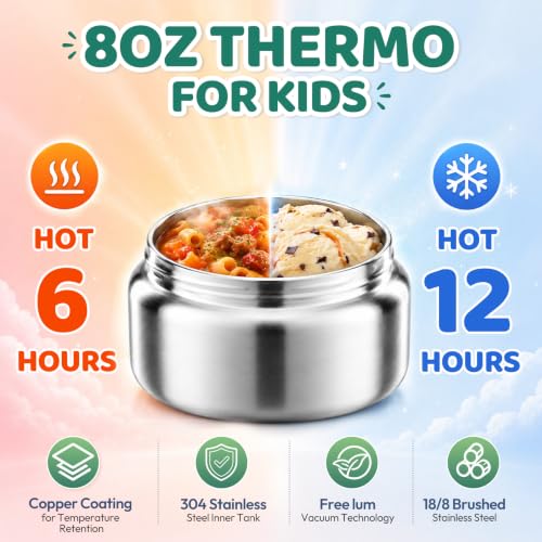 Itslife Bento Lunch Box for Kids with 8oz Soup Thermo&Lunch Bag, Leak-Proof Lunch Food Containers with 4 Compartment, Hot Food Insulated Food Jar for Kids School (Green) - color: Green