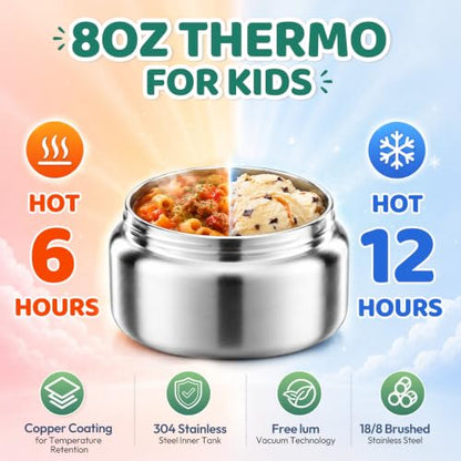 Itslife Bento Lunch Box for Kids with 8oz Soup Thermo&Lunch Bag, Leak-Proof Lunch Food Containers with 4 Compartment, Hot Food Insulated Food Jar for Kids School (Green) - color: Green