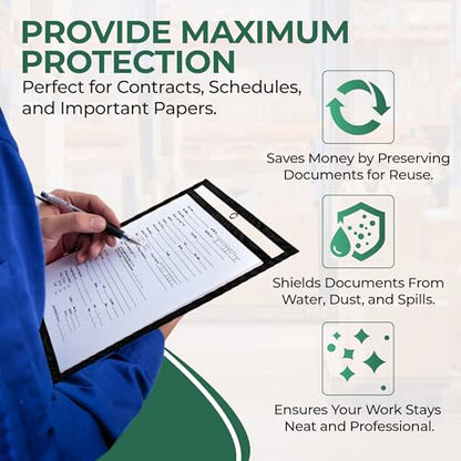 Job Ticket Holders 10x14 - (30 Pack) 8.5x11 Letter Size | Reusable Dry Erase Pockets Black with Metal Rings & Hooks | Durable Clear Shop Sleeves for Work Order | Perfect for Classrooms - style: Black (30 Pack)