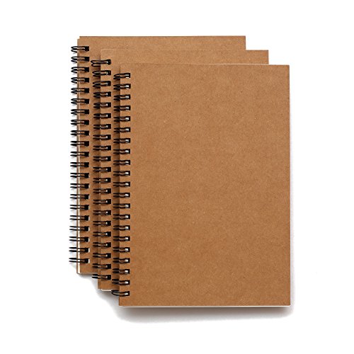 TWONE Soft Cover Spiral Sketchpad Notebooks - Pack of Three - 8.25 inches by 5.5 inches - 100 Pages, 50 Sheets - Perfect for Travel A5 Blank - color: Kraft Cover