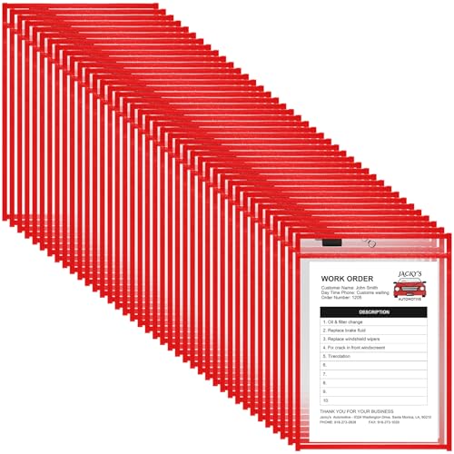 Nezyo Dry Erase Pockets Plastic Job Ticket Holders Shop Holder Order Pockets Clear Sleeves Tickets Folders Plastic Sleeves Paper Teacher Supplies for Classroom(12 x 9.5 in,Red,50 Pcs) - color: Red, size: Letter Size 8.5 x 11 in