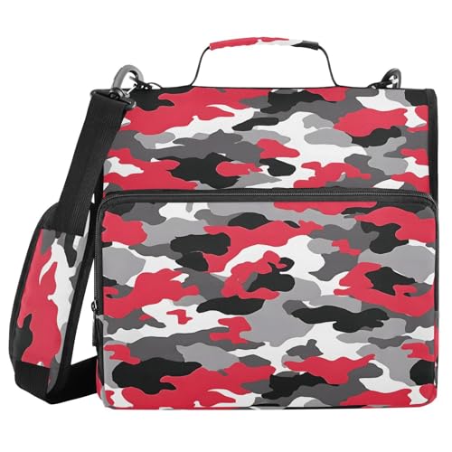 3 Ring Zipper Binder Red Grey Black Camouflage Binders Bag with Shoulder Strap 500 Sheets Paper Organizer Trapper Keeper Documents Storage File Folder for School Office - color: A124