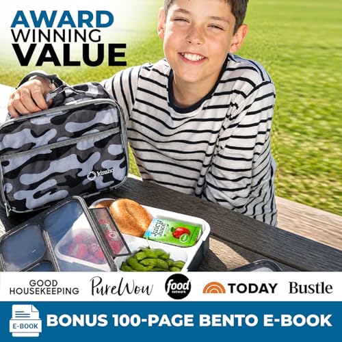 kinsho Camo Lunch Boxes for Boys Teens Adults - Bento Box Set with Insulated Bag and Ice Pack, 3 Compartment Leak Proof Food Container, BPA-Free, Microwave Safe, Ideal for School & Work, Black Gray - color: Black with Camo Bag