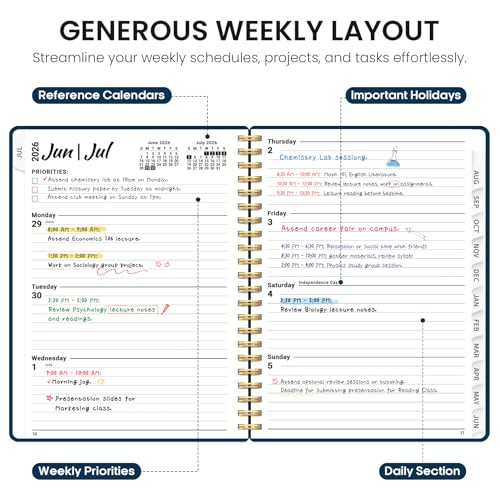 Planner 2026-2027, 8.5" x 11" Weekly and Monthly Academic Year Planner Calendar, July 2026 - June 2027, Hardcover Large School Planning Agenda With Tabs, Perfect for School & Office Supplies, A4, Navy Blue - color: F-Navy Blue, size: A4(8.5"x11")