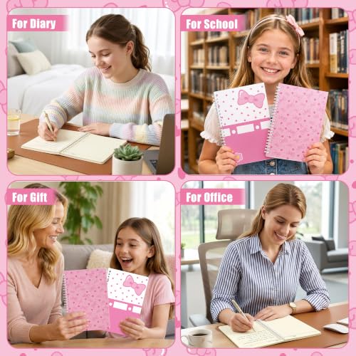 Hello Pink Cat Spiral Notebooks - 2 Pack Cute Pink Bow Design A5 College Ruled Journal with 50 Sheets 100 Pages, Office Travel Back to School Supplies Birthday Gift for Kids (Bow Kitten)