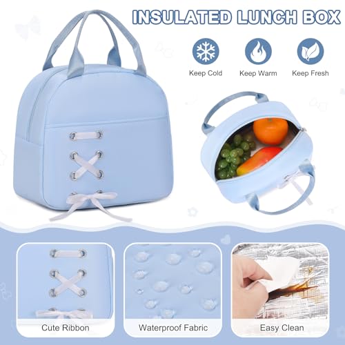 Scothen Backpack for Girls with Bento Lunch Box Set, School Bag Bookbag for Teens Girls Kids Student, 43oz Lunch Containers Lunchbox, Insulated Lunch Bag & Pencial Case, Back to School Gifts - color: Blue