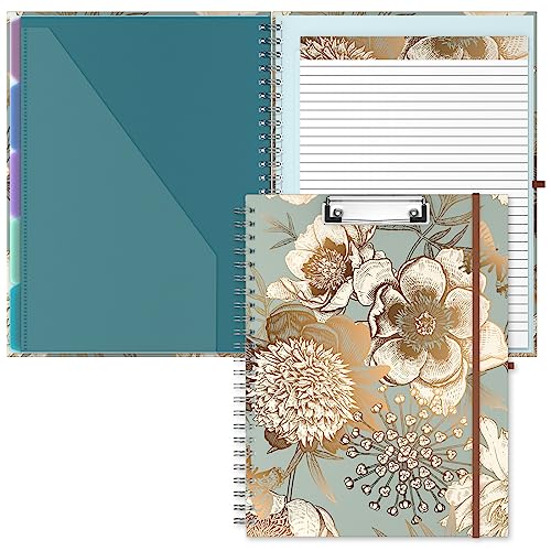 Hongri Clipboard Folio with Refillable Lined Notepad, 8.5 x 11 Folders with Storage 10 Pockets, Spiral Portfolio, Size 12.8x 9.7 in, Office & School Supplies, Golden Flower - color: Golden Flower