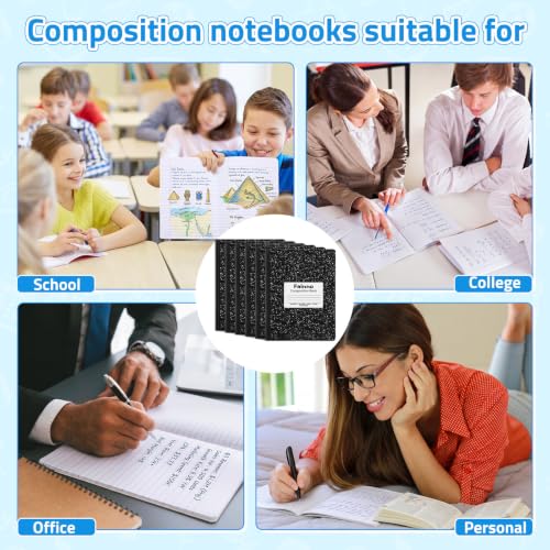 Fainne 50 Pack B5 Composition Notebooks Bulk Wide Ruled 100 Pages Composition Book 7.5 x 9.8 Inch Marble Cover Journal Notebooks for College Office Back to School Supplies(Black) - color: Black