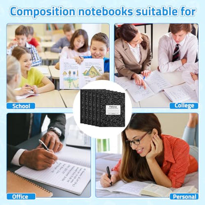 Fainne 50 Pack B5 Composition Notebooks Bulk Wide Ruled 100 Pages Composition Book 7.5 x 9.8 Inch Marble Cover Journal Notebooks for College Office Back to School Supplies(Black) - color: Black