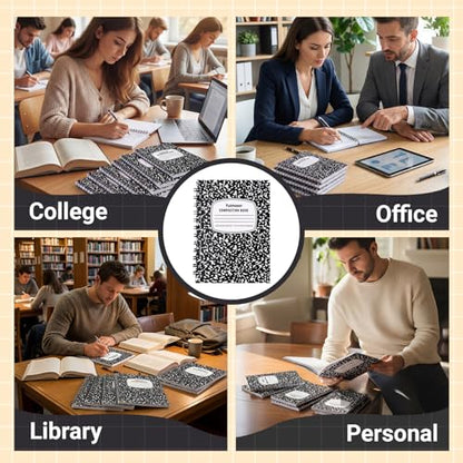 Fulmoon 100 Pack Composition Notebooks College Ruled, 60 Pages (30 Sheets), 9-3/4 x 7-1/2 Inches Marble Cover Composition Notebooks Back to School Supplies for College Students Office - color: Black, size: College Ruled 4.5 x 3.25 Inches