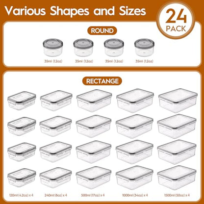 48 PCS Food Storage Containers with Lids Airtight (24 Containers & 24 Lids), Leak proof Meal Prep Container Set for Kitchen Storage, BPA-free, PVC-free Plastic, Microwave/Dishwasher Safe, Labels & Pen - color: 48 Piece