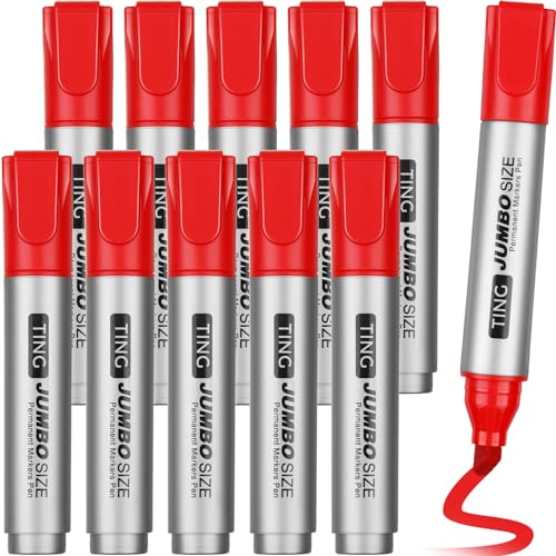 Fuutreo 10 Pack Jumbo Permanent Markers Bulk Large Chisel Tip Permanent Markers Quick Drying Waterproof Big Huge Poster Pens for Office, Logistics Company and More(Red) - color: Red