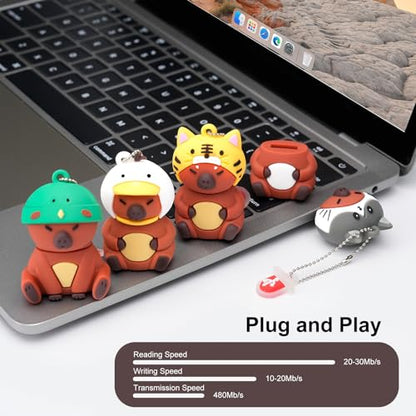 USB Stick 4Pcs 16GB Cute Flash Drive Capybara Animal Memory Stick Novelty Flash Drive Pendrive Thumb Drive Gift for Students and Children - color: Capybara 16GB*4