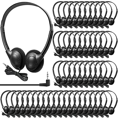 Hoteam 100 Pack Headphones for Classroom Bulk Students Adjustable Headphones Wired Pack Black Over the Head Earphones with 3.5 mm Plug for School Library Museums Charity Donate(Black) - color: Black, style: Classic