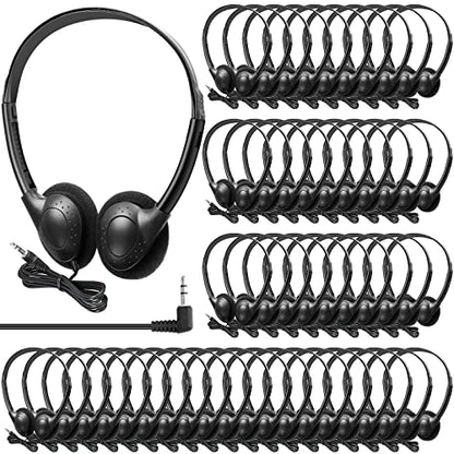 Hoteam 100 Pack Headphones for Classroom Bulk Students Adjustable Headphones Wired Pack Black Over the Head Earphones with 3.5 mm Plug for School Library Museums Charity Donate(Black) - color: Black, style: Classic