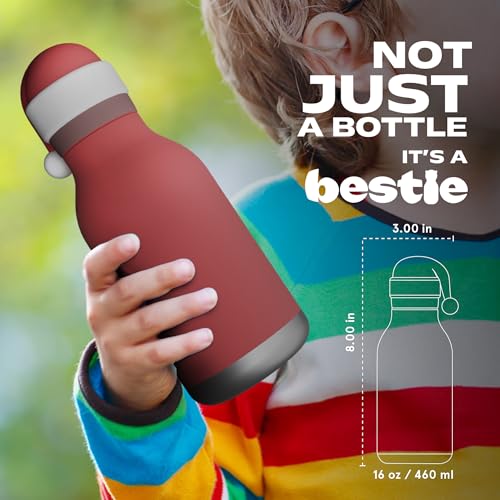 asobu Bestie Bottle Insulated Stainless Steel Water Bottle with Detachable Soft Animal Head Fun Drinking For Kids and Teens with Flexible Reusable Straw 16 Ounce (Santa) - color: SANTA