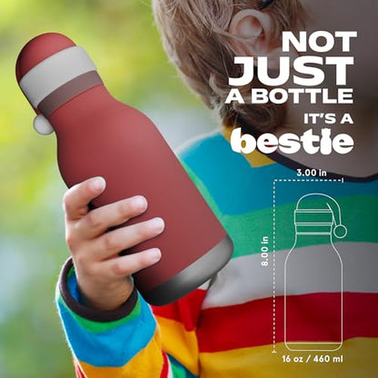 asobu Bestie Bottle Insulated Stainless Steel Water Bottle with Detachable Soft Animal Head Fun Drinking For Kids and Teens with Flexible Reusable Straw 16 Ounce (Santa) - color: SANTA