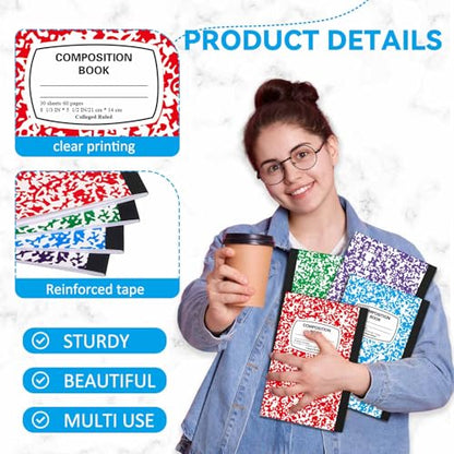 Gersoniel 4 Pack Back to School Left Handed Composition Notebooks, College Ruled Writing Notebooks 8.3" x 5.8", Smudge-free Paper, Color Coded School Supplies for Students & Classroom Use - color: Bright Colors