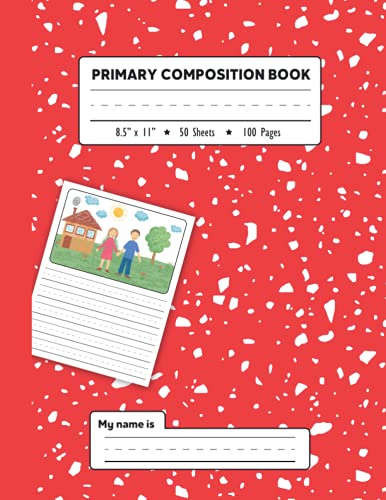 Primary Composition Book: 1/2 ruling with picture story | Red Marble Primary Writing Journal K-2 | Kindergarten Notebook