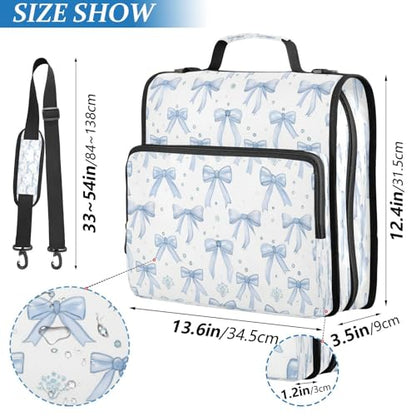 Blue Bows Zipper Binder for School with Shoulder Strap & Extra Pockets - 1.5 Inch 3-Ring Binder Holds 500+ Sheets, Textbooks, Laptop - color: Blue Bows