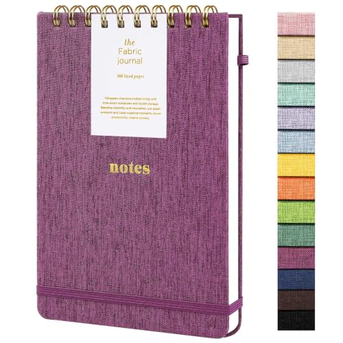 A5 Top Spiral Notebook, Fabric Hardcover College Ruled Journal | 100GSM Paper 160 Lined Pages, 5.7"x8.39" Steno Pads with Elastic Band & Pen Loop, for Work, School Note Taking (Purplish-red) - color: Purplish-red, size: A5-Steno Pads-160pages