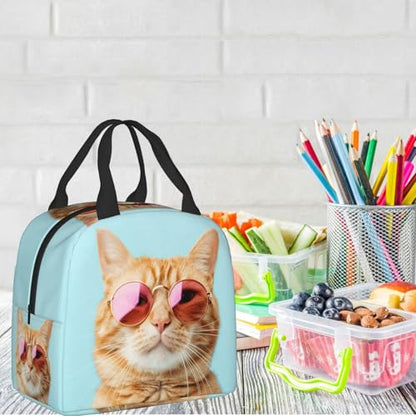 Sunglasses Cat Lunch Box - Insulated Lunch Bags for Women/Men Funny 3D Design Reusable Lunch Tote Bags, Perfect for Office/Camping/Hiking/Picnic/Beach/Travel - color: Sunglasses Cat